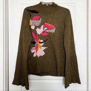 Knitted & Knotted - Floral Bell Sleeve Turtleneck Sweater